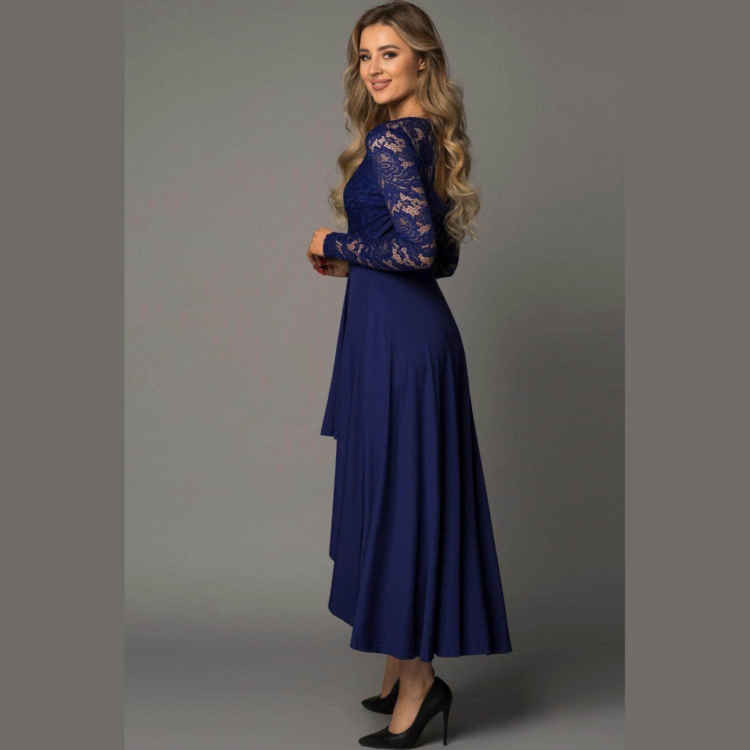 Lace High-Low V-Neck Dress - VacationGrabs