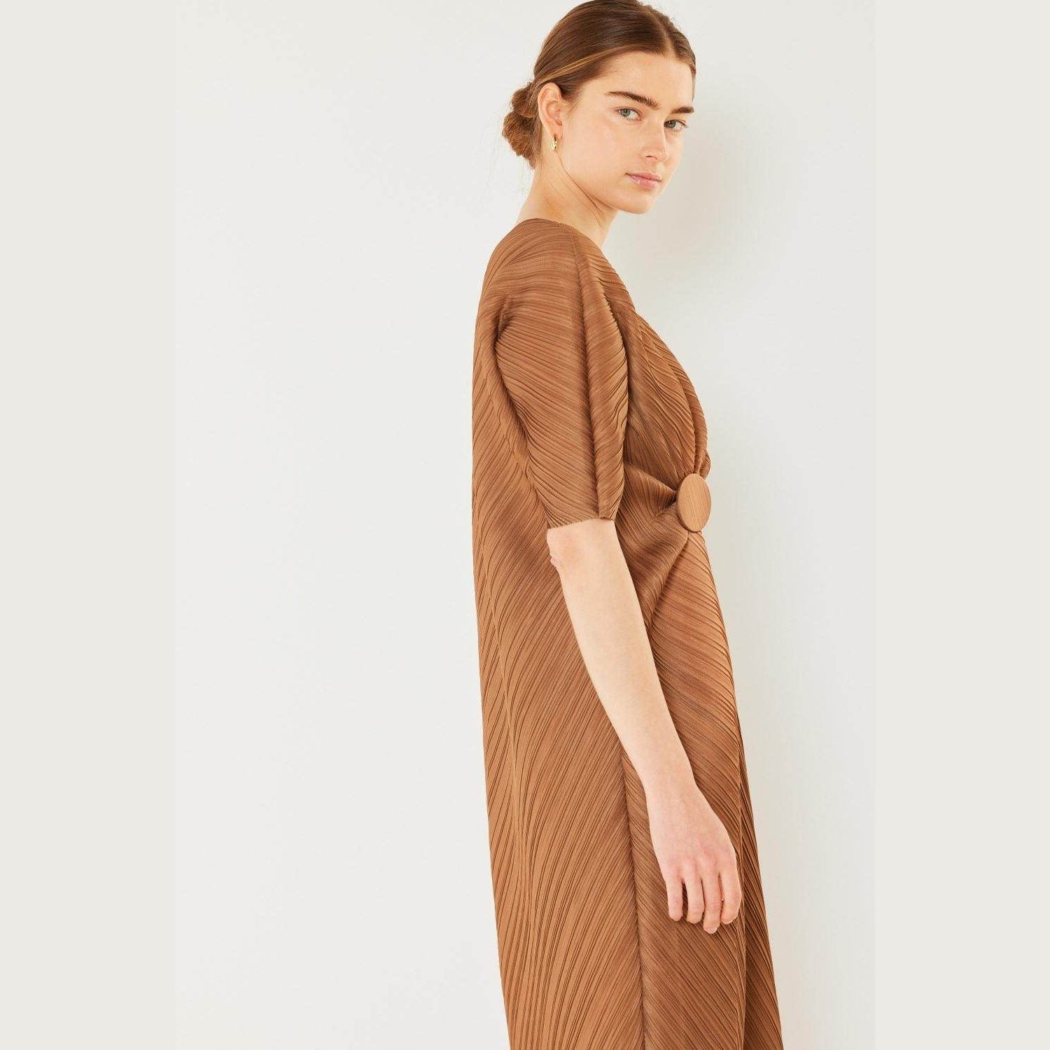 Pleated Dolman Sleeve Dress - VacationGrabs