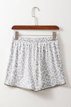 Leopard Contrast Trim Elastic Waist Drawstring Shorts