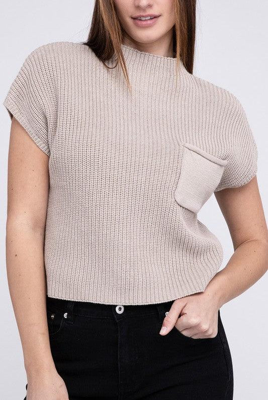 Women's Sweaters Mock Neck Short Sleeve Cropped Sweater
