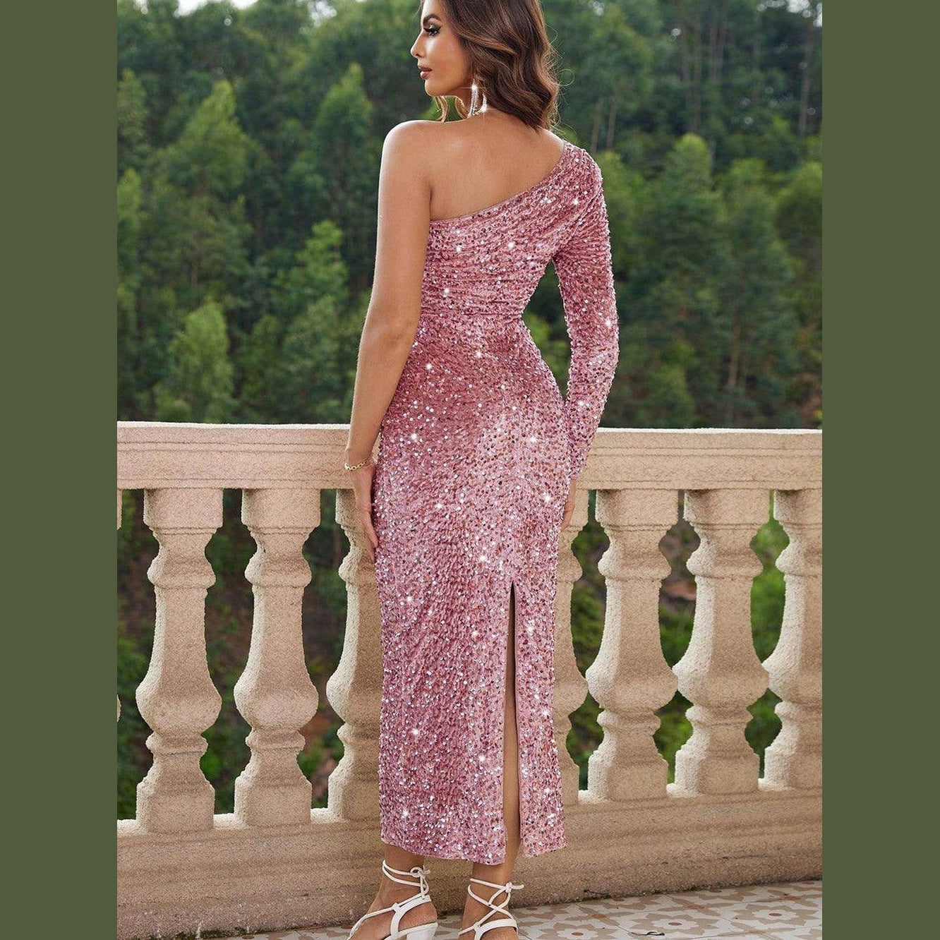Blue One-Shoulder Long Sleeve Dress - VacationGrabs