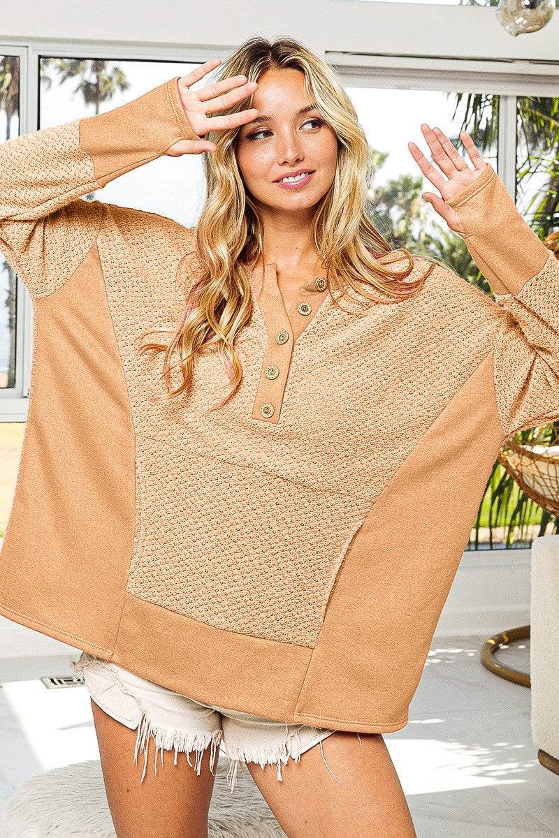 BiBi Thumb Opening Long Sleeve Top with Kangaroo Pocket - VacationGrabs