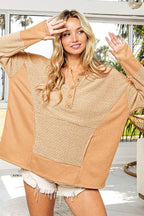 BiBi Thumb Opening Long Sleeve Top with Kangaroo Pocket - VacationGrabs