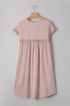 Solid Frilled Trim Short Sleeve Mini Dress