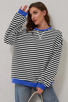 Women's Sweatshirts & HoodiesBlack Stripe Oversized Contrast Trim Pullover Sweatshirt - VacationGrabs