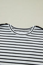 Stripe Buttoned Shoulder Cuffed Short Sleeve Tee