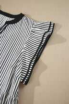 Plus Size Stripe Flutter Sleeve V-Neck Maxi Dress