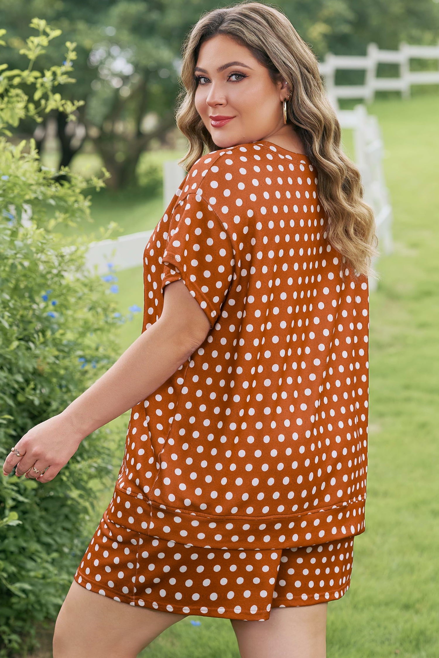 Plus Size Polka Dot Tee & Loose Shorts Set