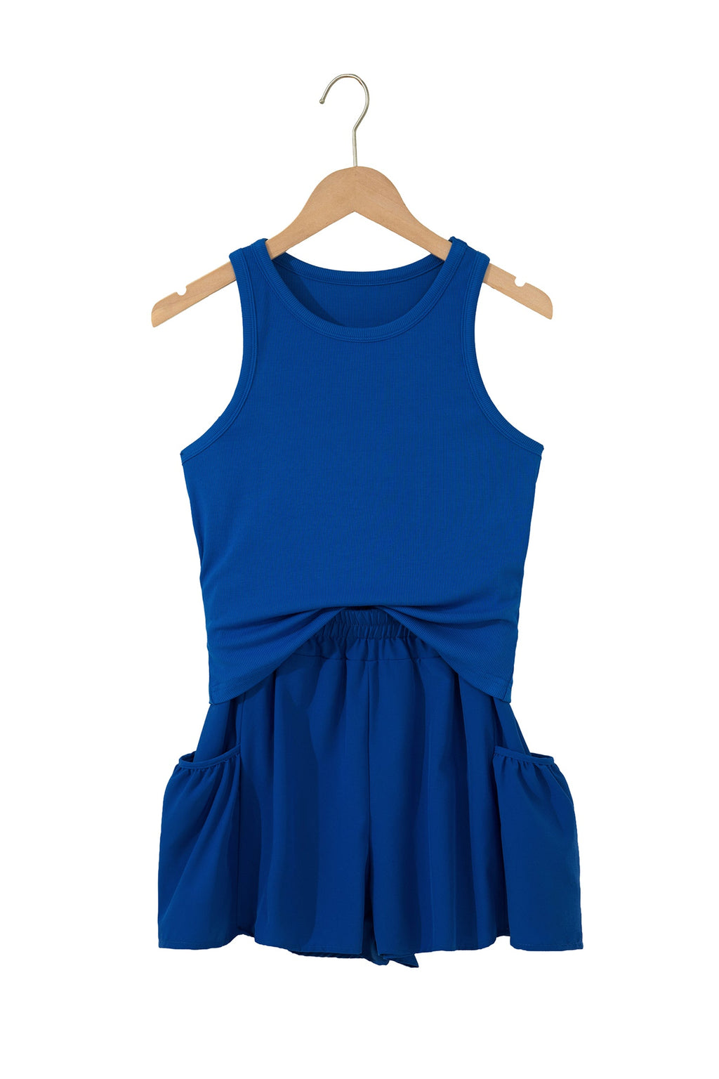 Solid Ribbed Tank & Wide Leg Shorts Set