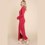 Culture Code Full Size Round Neck Bodycon Bell Maxi Dress - VacationGrabs