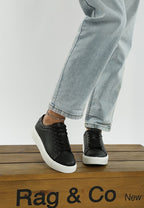 Women's black embellished chunky sneakers for casual wear