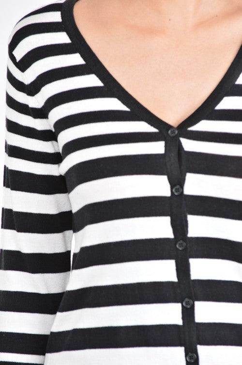 V Neck Striped Spandex Sweater Cardigan - VacationGrabs