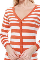 Women's Sweaters V Neck Striped Spandex Sweater Cardigan