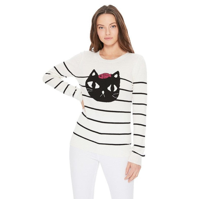 Cute Cat Face Jacquard Sweater Pull Over