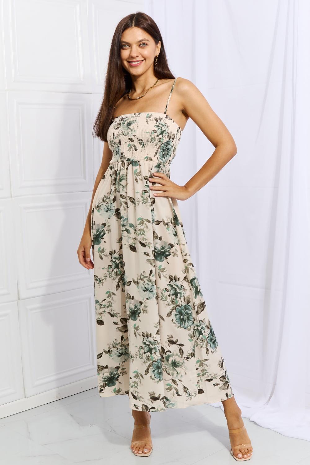 Women's Dresses OneTheLand Hold Me Tight Sleeveless Floral Maxi Dress in Sage