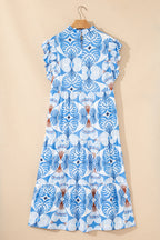 Tropical Floral Flutter Sleeve Midi Dress