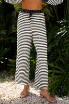 Stripe Collared Top and Drawstring Pants Set