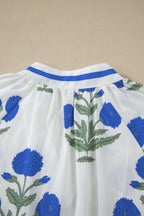 Flower Contrast V-Neck 3/4 Sleeve Blouse