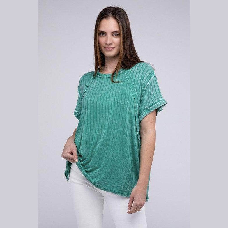 Ribbed Raglan Dolman Sleeve Boat-Neck Top - VacationGrabs