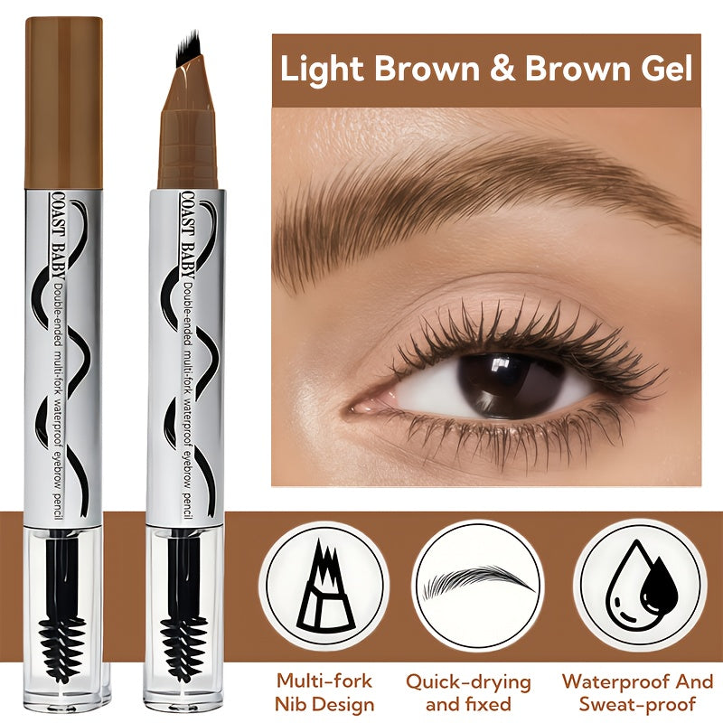 Light brown brow gel with multi-fork nib design for travel friendly makeup