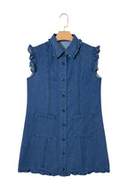 Denim Ruffle Edge Collared Button Up Dress