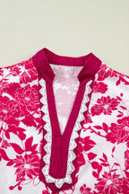 Floral Colorblock Lace V-Neck Flutter Sleeve Blouse