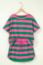 Stripe Dolman Tee & Drawstring Skort Athletic Set