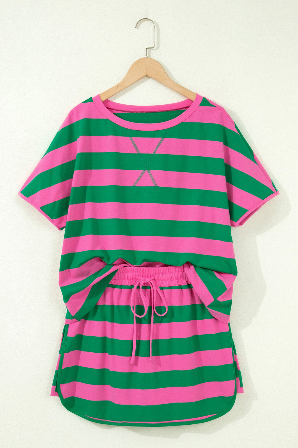 Stripe Dolman Tee & Drawstring Skort Athletic Set
