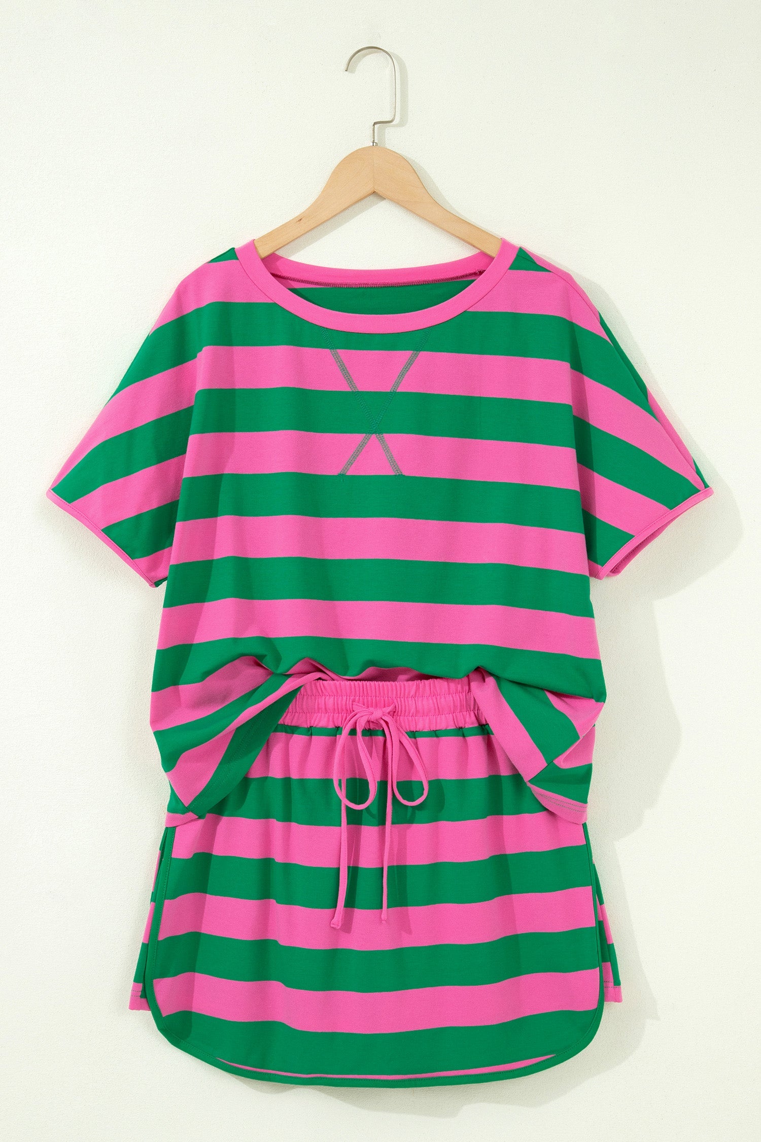 Stripe Dolman Tee & Drawstring Skort Athletic Set
