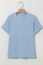 Solid Corded Knit Mock Neck T-Shirt