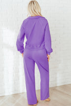 Solid Collared Top and Central Seam Pants Set