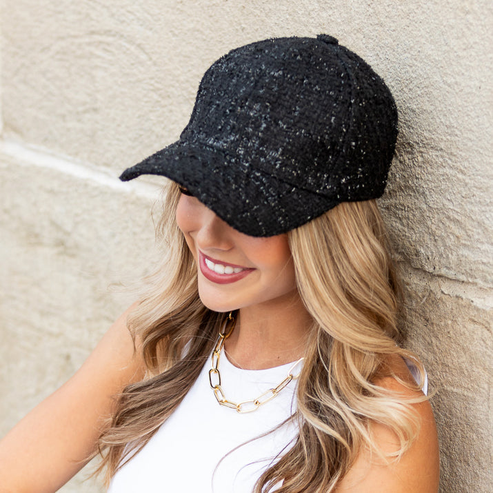 Casquette à paillettes en tweed