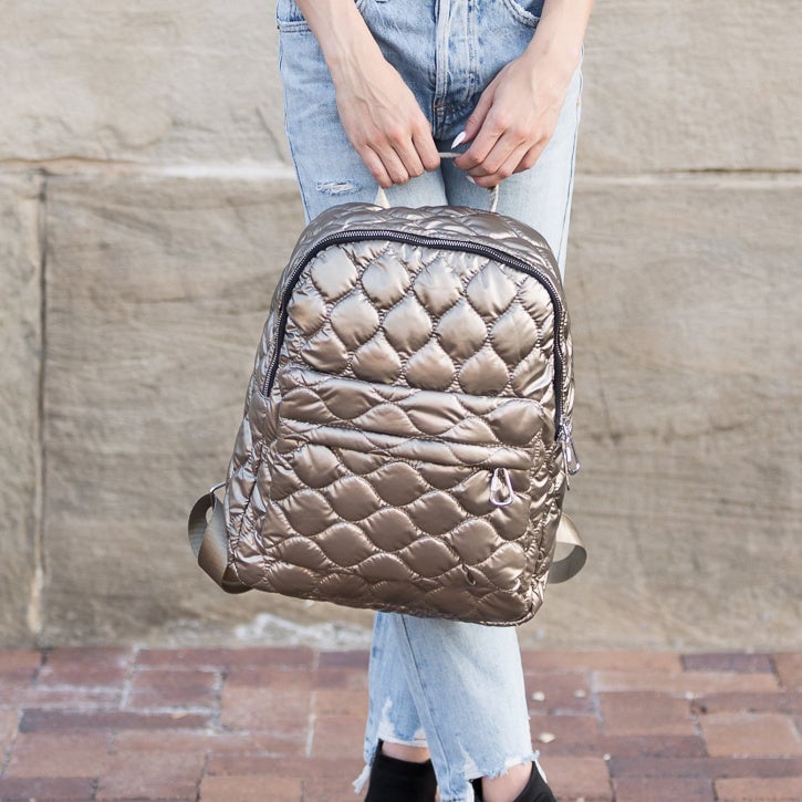 Jade Metallic Puffer Backpack