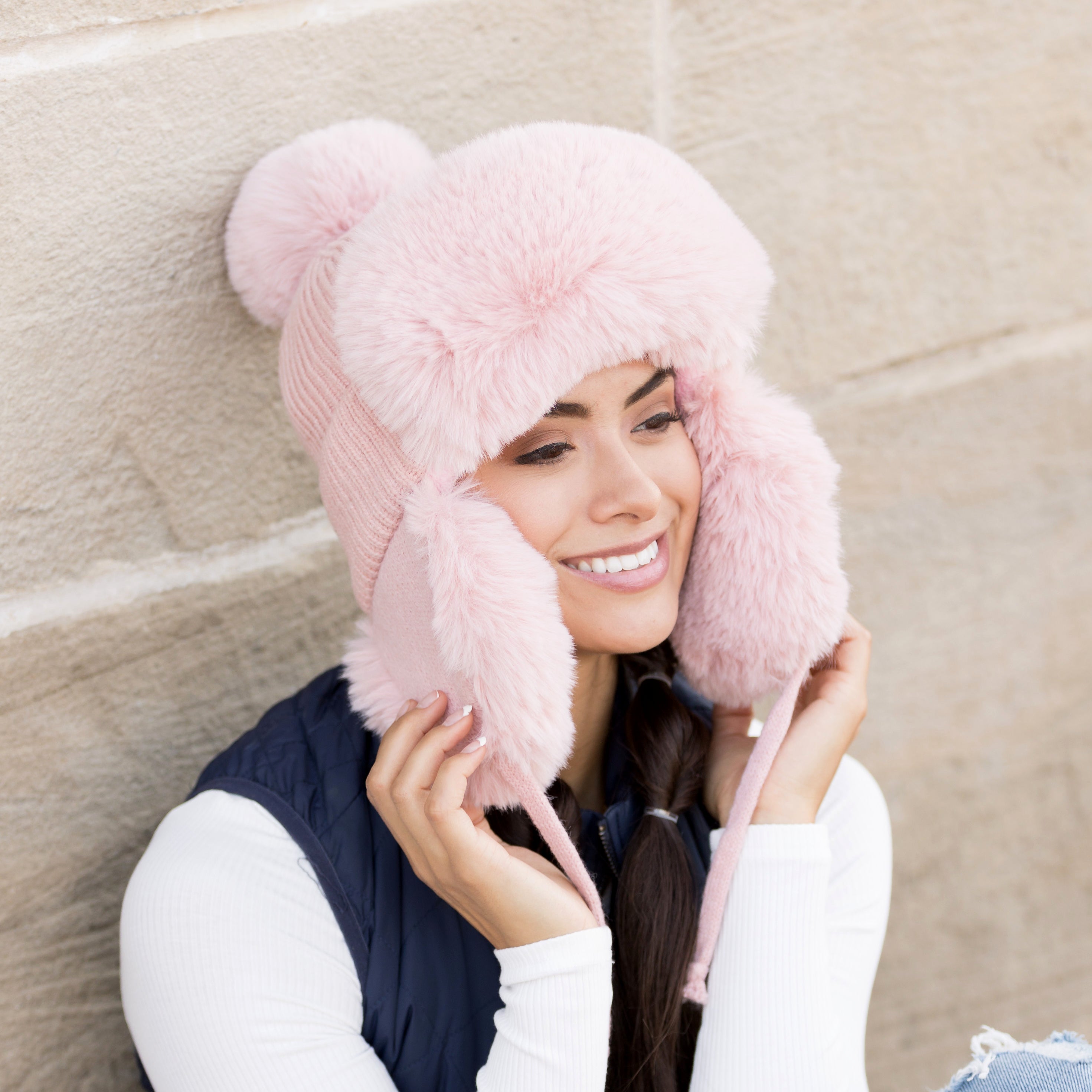 Chapeau trappeur côtelé à pompon