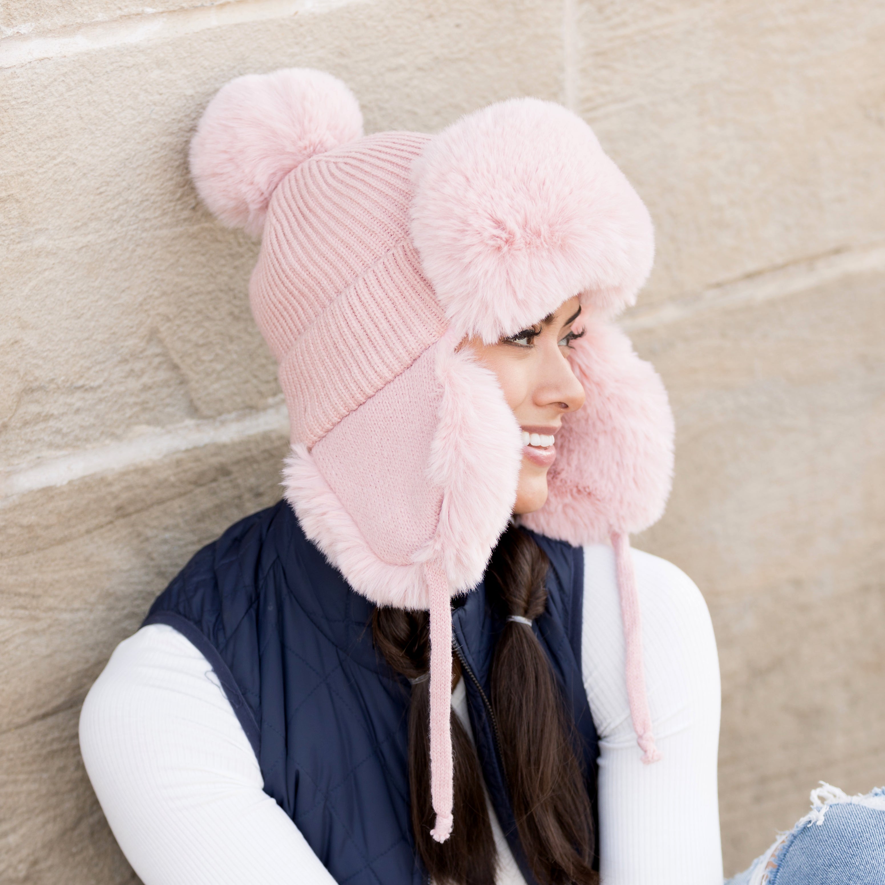 Chapeau trappeur côtelé à pompon