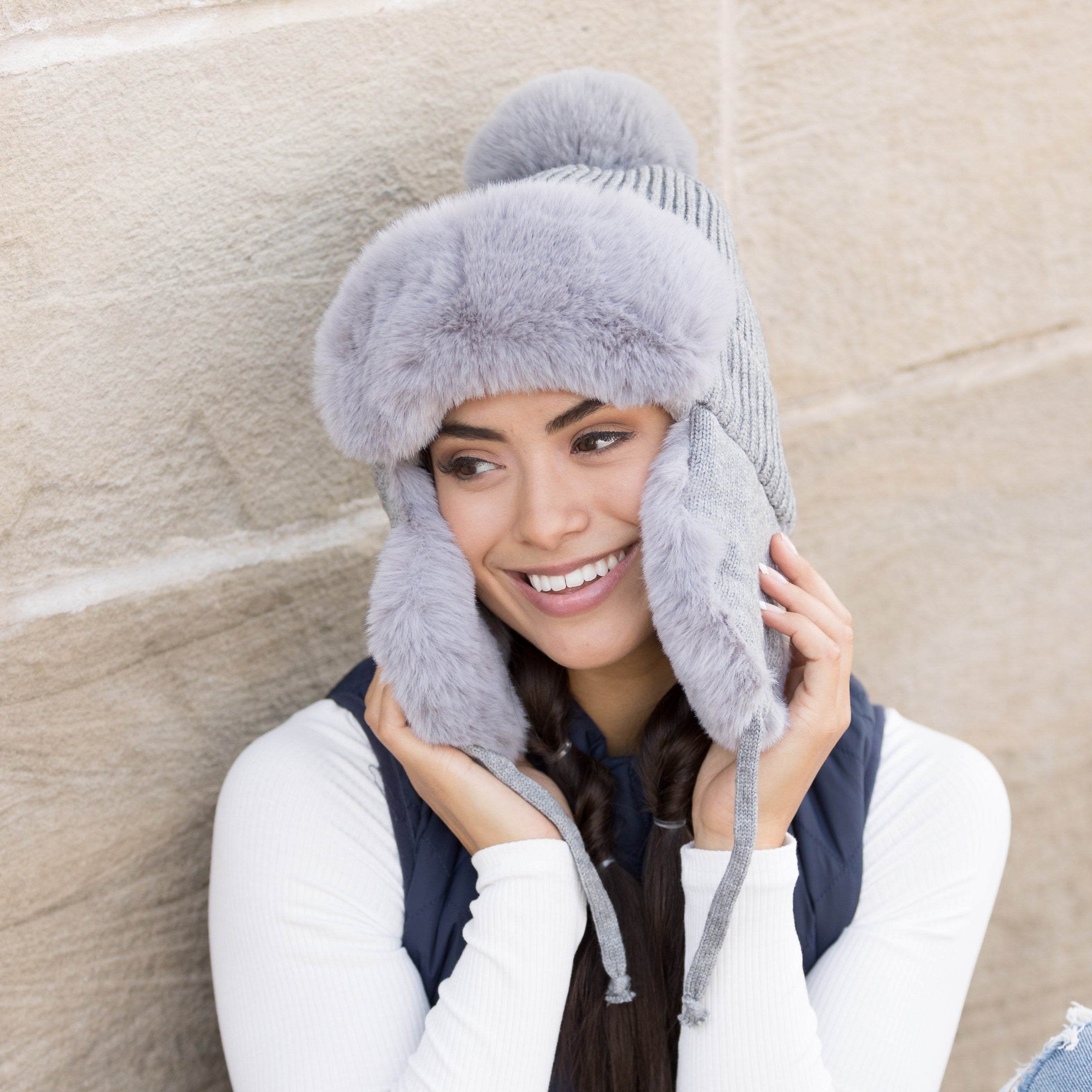 Chapeau trappeur côtelé à pompon
