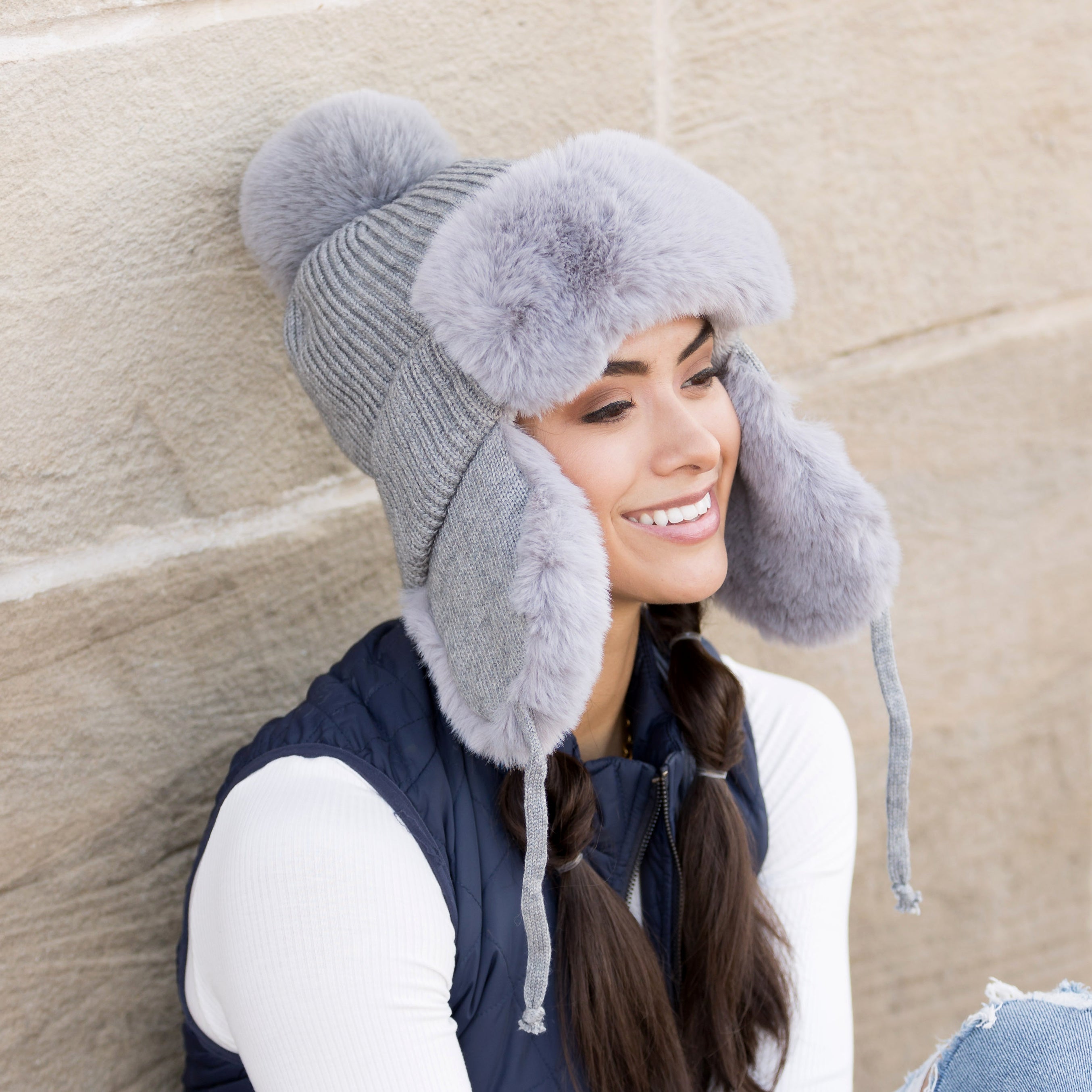 Chapeau trappeur côtelé à pompon