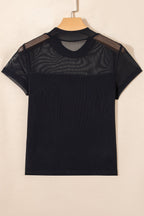 Sheer Mesh Patchwork Cap Sleeve T-Shirt