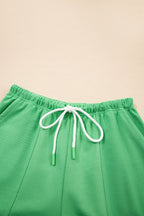 Bonbon V Neck Drop Shoulder Tee and Patchwork Drawstring Elastic Waistband Shorts Set