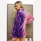 BiBi Contrast Button Up Long Sleeve Shirt - VacationGrabs