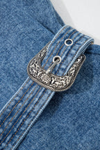 Western Denim Belted Button Down Sleeveless Dress