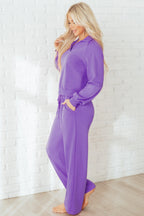 Solid Collared Top and Central Seam Pants Set