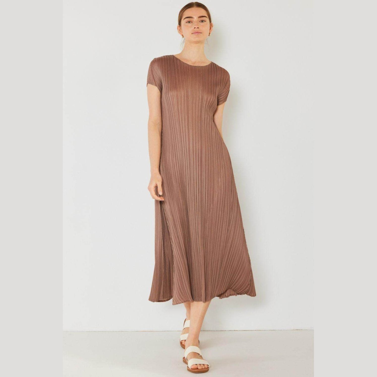 Pleated Cap Sleeve A-Line Dress - VacationGrabs