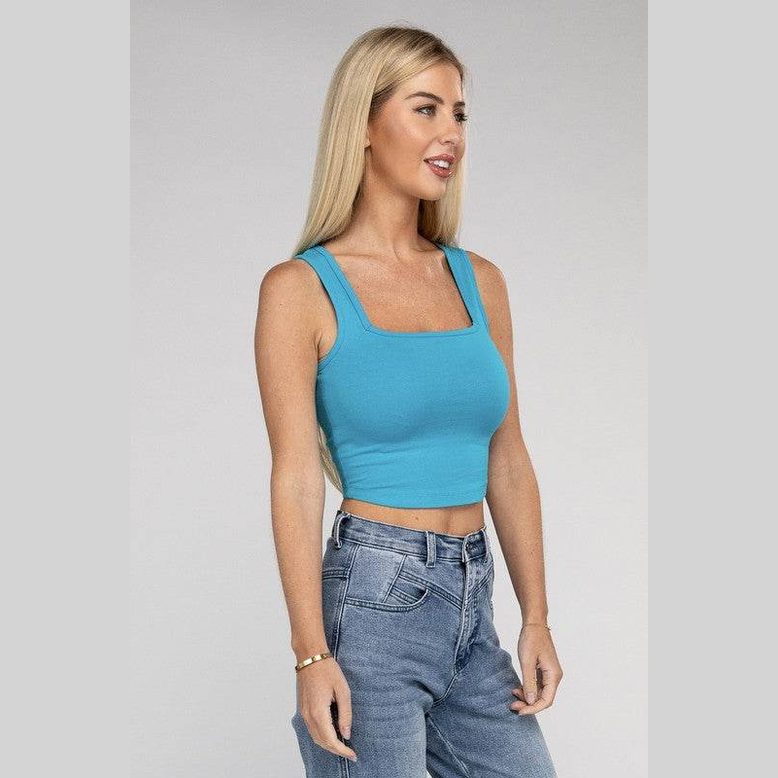 Cotton Square Neck Cropped Cami Top - VacationGrabs