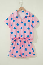 Polka Dot V-Neck Tee & Drawstring Shorts Set