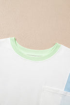 Colorblock Patchwork 3/4 Sleeve Chest Pocket T-Shirt