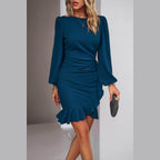 Ruched Ruffled Balloon Sleeve Mini Dress - VacationGrabs