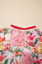 Floral Colorblock Trim V-Neck Ruffle Mini Dress