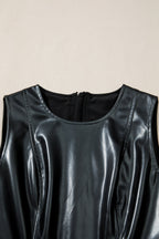 Faux Leather Ruffle Hem Sleeveless Mini Dress
