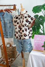 Leopard Ruffle Sleeve Button Up Blouse